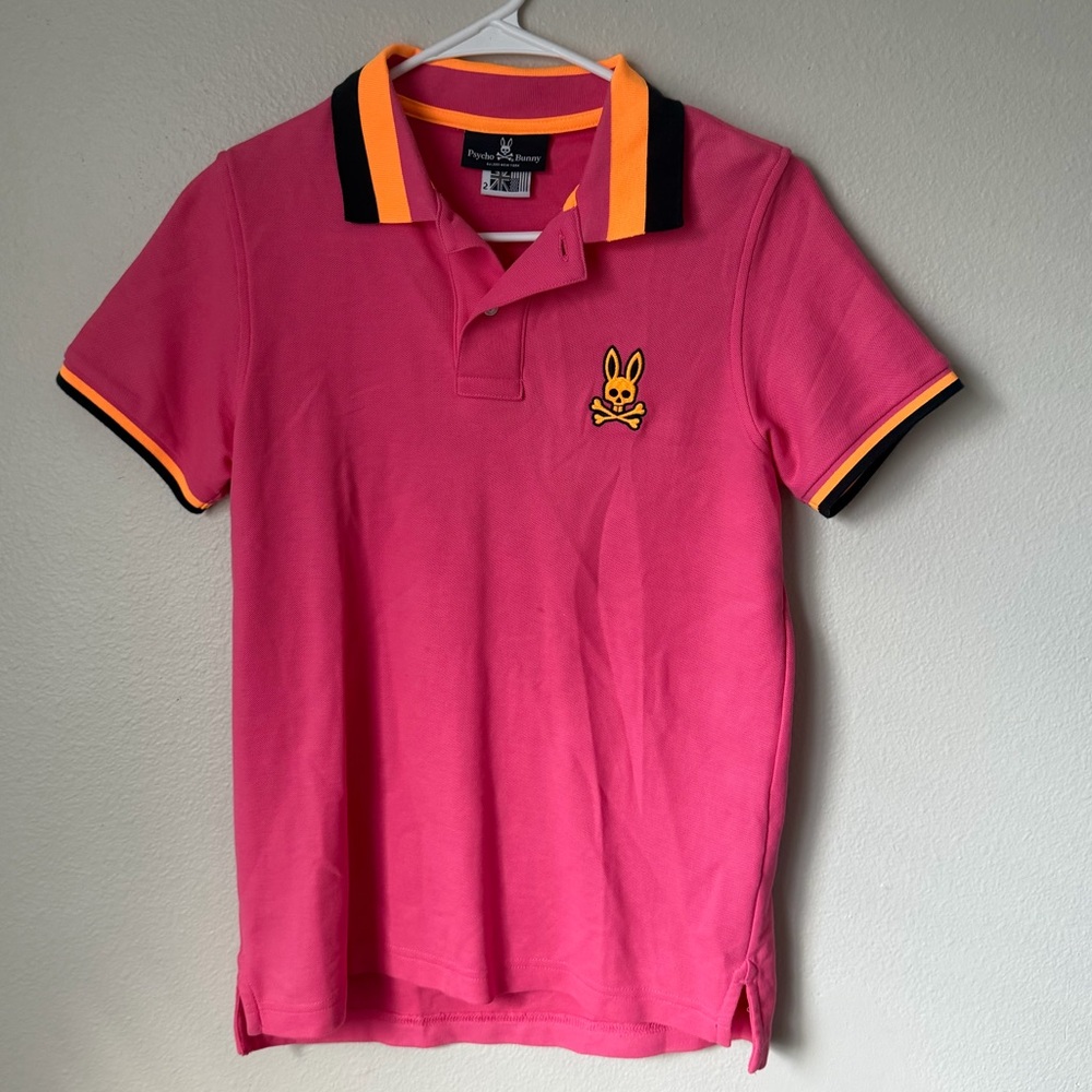 Psycho Bunny Men's Pink Bailey Tipped Polo Size 2 Pima Cotton